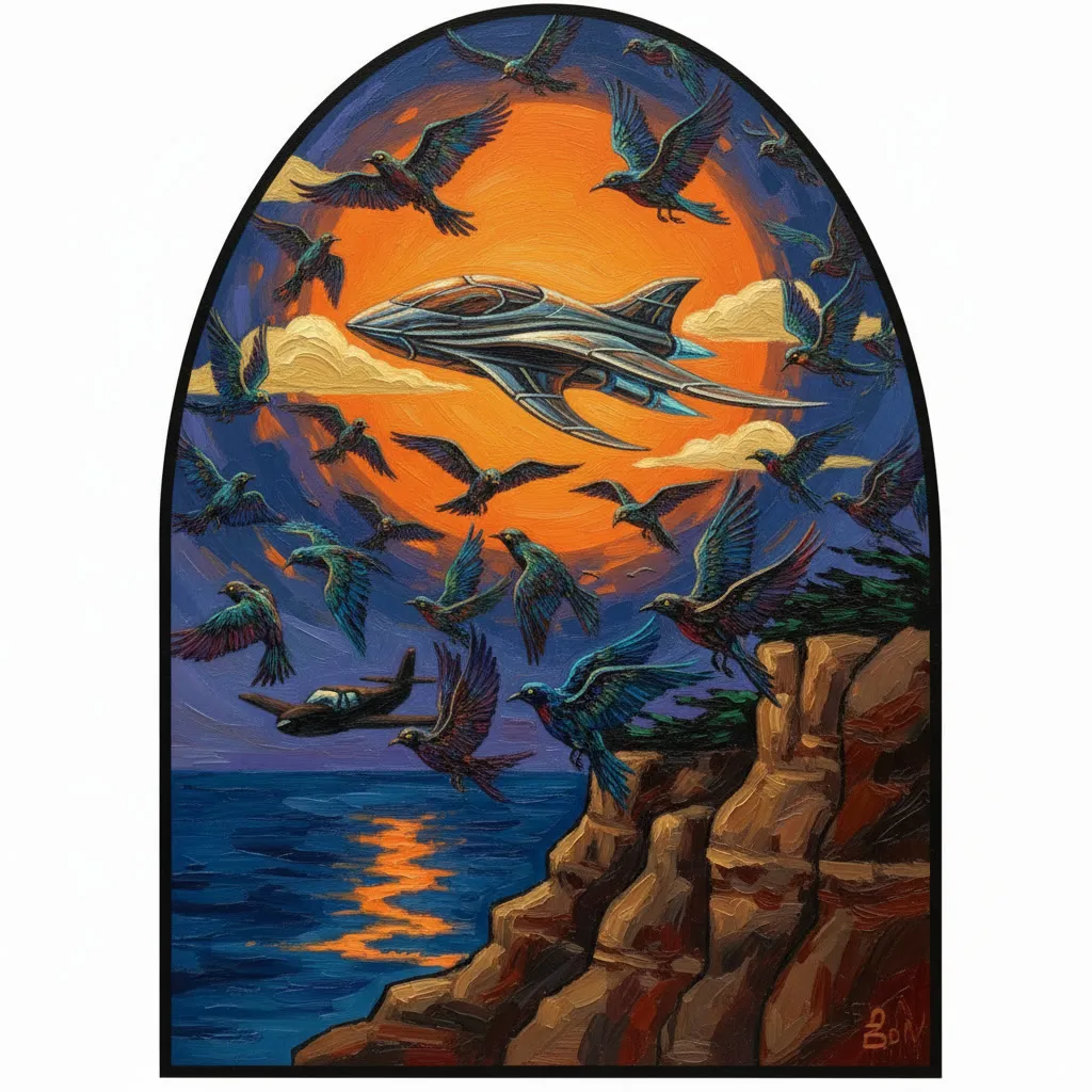 gemini-2.5-flash-image_remove_animal_in_the_sun_of_this_painting_and_put_some_stunning_beatiful_birds_a-0.webp
