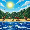 gemini-2.5-flash-image_Put_land_dinosaurs_on_the_beach_marine_dinosaurs_in_the_water_into_this_painting-0.webp